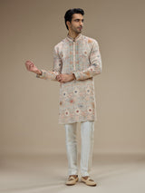 Cream men abhla floral embroidered kurta pajama
