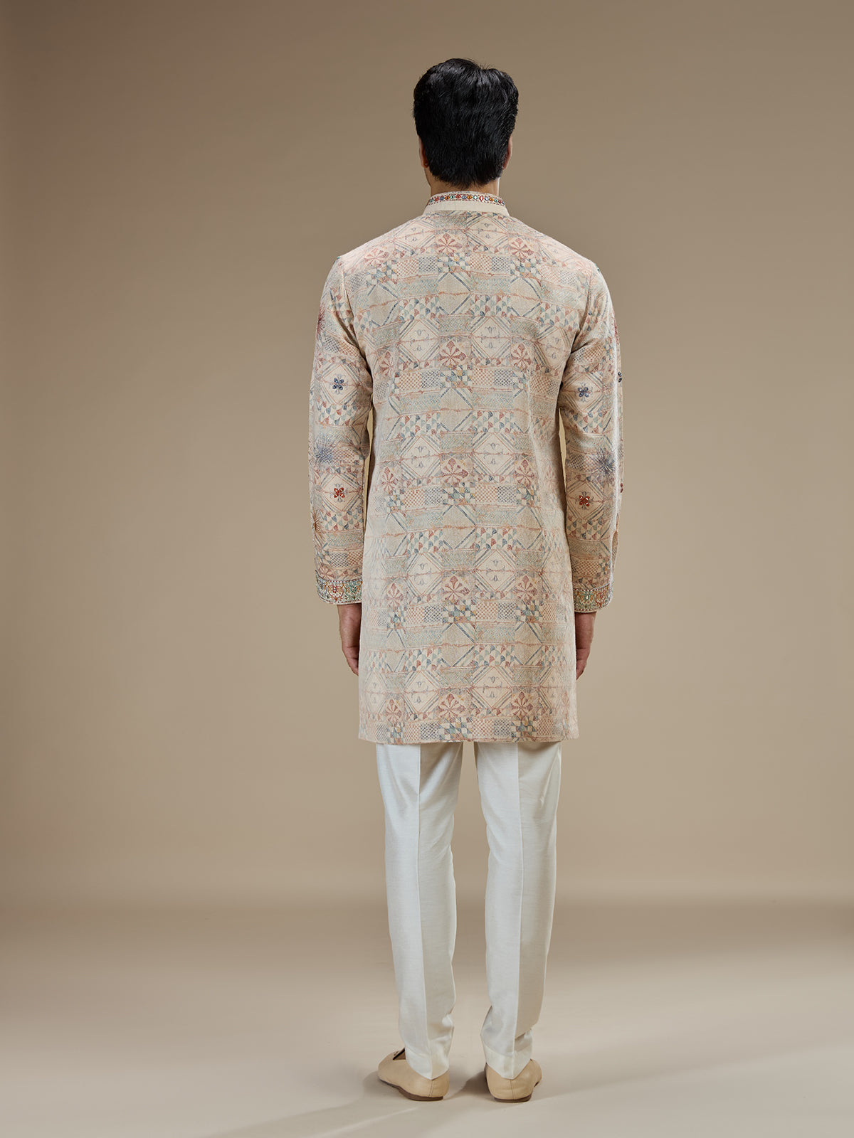 Cream men abhla floral embroidered kurta pajama