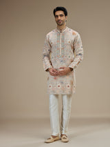 Cream men abhla floral embroidered kurta pajama
