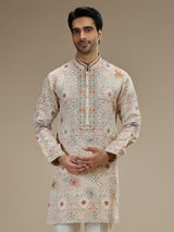 Cream men abhla floral embroidered kurta pajama