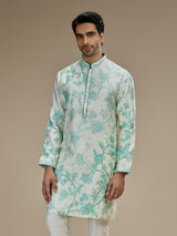 Off white men sea green botanical kurta suit