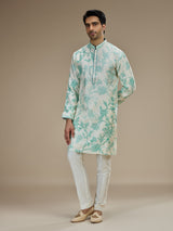 Off white men sea green botanical kurta suit