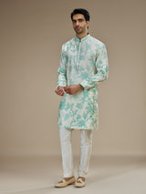 Off white men sea green botanical kurta suit