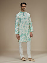 Off white men sea green botanical kurta suit