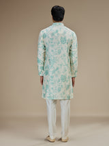 Off white men sea green botanical kurta suit