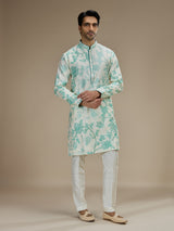 Off white men sea green botanical kurta suit