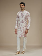 Off white men wine botanical printed kurta pajama
