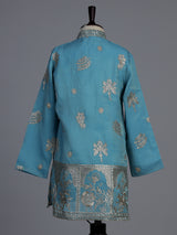 Blue silk blend kurta suit for boys with embroidery and sequins