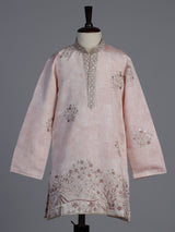 Pink silk blend kurta suit for boys with elegant embroidery