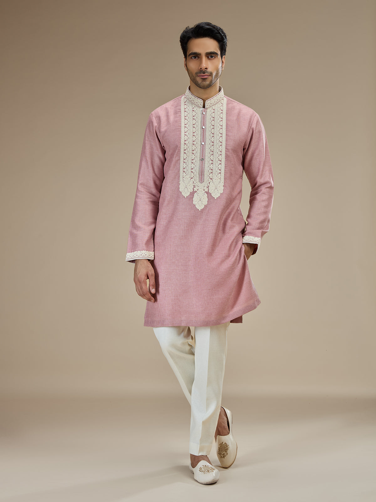 Pink men lucknowi chikankari kurta suit