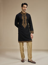 Black men mughal paisley zari kurta pajama