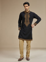 Black men mughal paisley zari kurta pajama