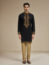 Black men mughal paisley zari kurta pajama