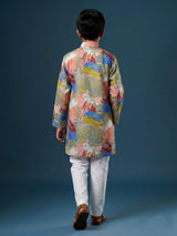 Multicolour cotton silk printed kurta suit for boys for festive charm