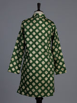 Mehendi green silk kurta suit for boys with zari printed charm