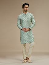 Mint green men royal elephant brocade kurta pajama