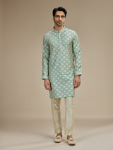 Mint green men royal elephant brocade kurta pajama