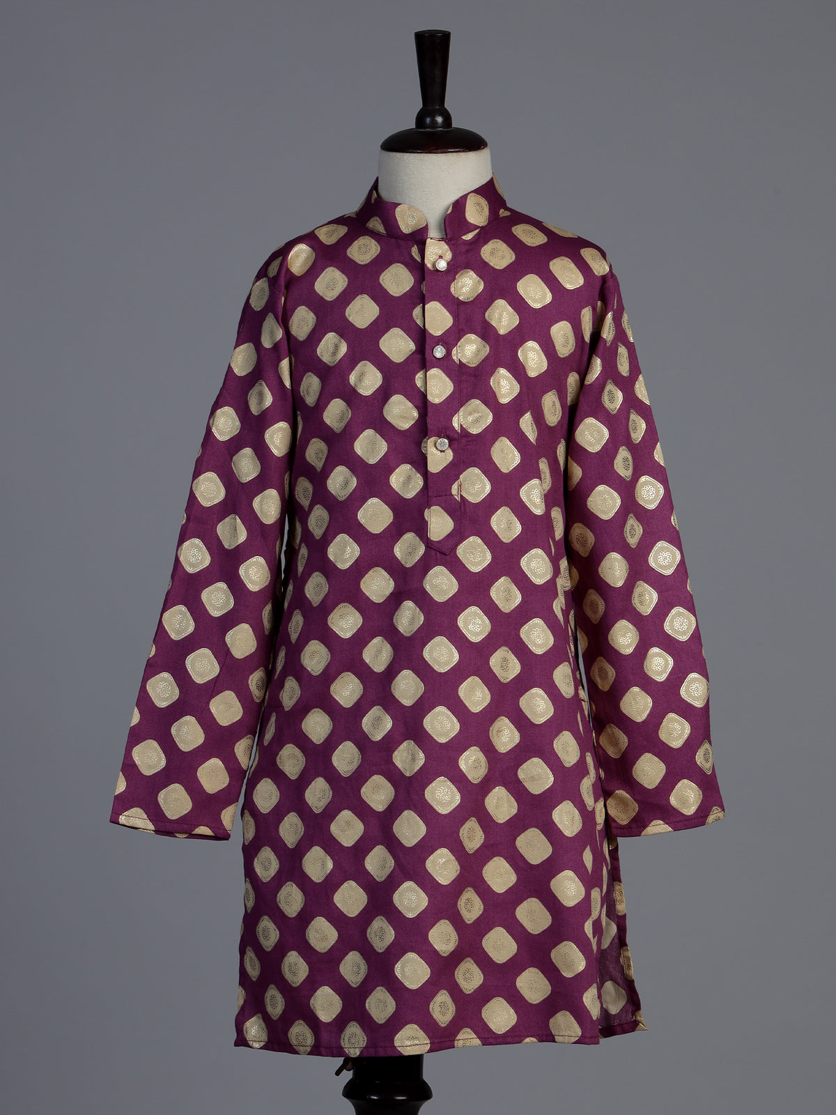 Purple silk kurta suit for boys with zari printed festive elegance