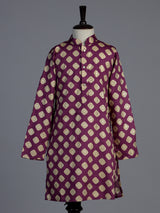 Purple silk kurta suit for boys with zari printed festive elegance