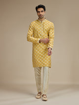 Yellow mens regal elephant banarasi kurta suit