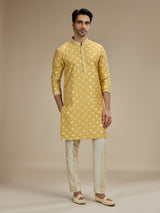 Yellow mens regal elephant banarasi kurta suit