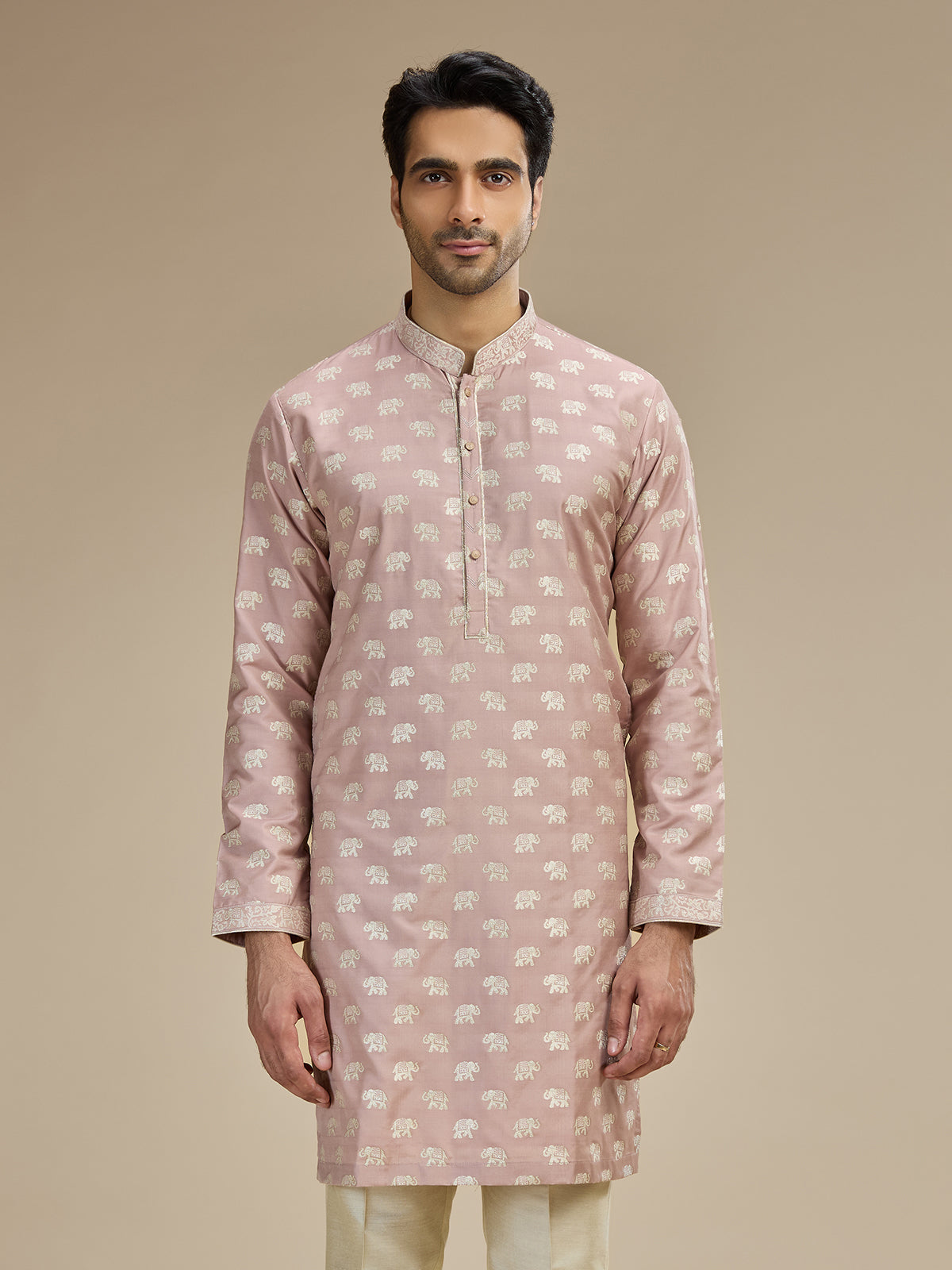 Dusty pink mens royal elephant banarasi kurta pajama
