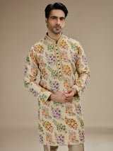 Beige gold mens parsi gara tussar kurta suit