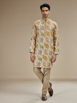 Beige gold mens parsi gara tussar kurta suit