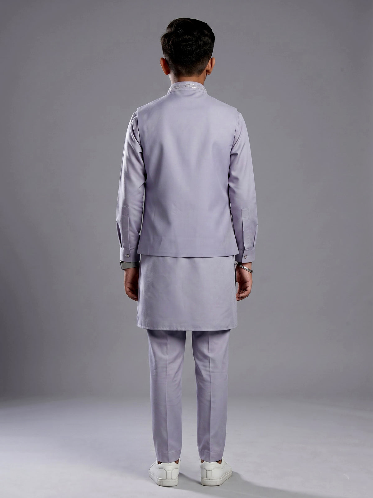 Lavender purple silk blend waistcoat set for boys with festive detailing