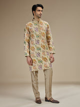 Beige gold mens parsi gara tussar kurta suit