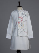 White silk blend waistcoat set for boys with elegant festive embellishments