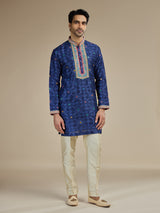 Royal blue mens kutch abhla cotton silk kurta pajama