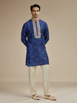 Royal blue mens kutch abhla cotton silk kurta pajama