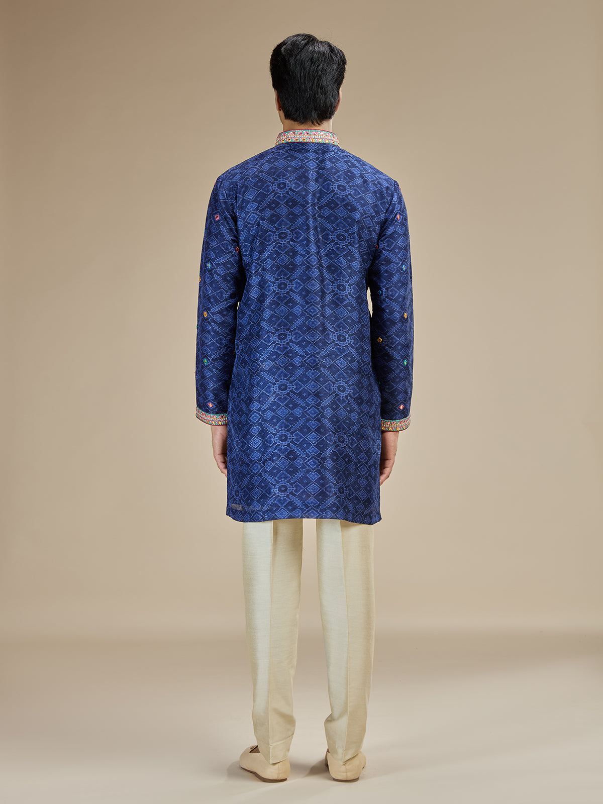 Royal blue mens kutch abhla cotton silk kurta pajama