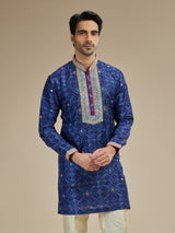 Royal blue mens kutch abhla cotton silk kurta pajama