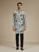 Grey mens botanical tapestry embroidered kurta pajama