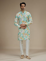 Multi color mens watercolor floral cotton silk kurta pajama