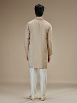 Beige mens paisley embroidered tussar kurta suit