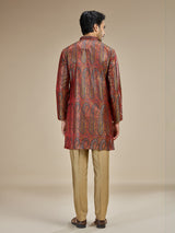 Deep maroon mens kashmiri jamawar modal kurta suit
