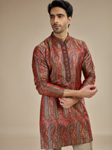 Deep maroon mens kashmiri jamawar modal kurta suit