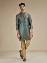 Turquoise blue mens kashmiri botanical modal kurta pajama