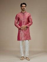Pink mens heritage floral banarasi  brocade kurta pajama