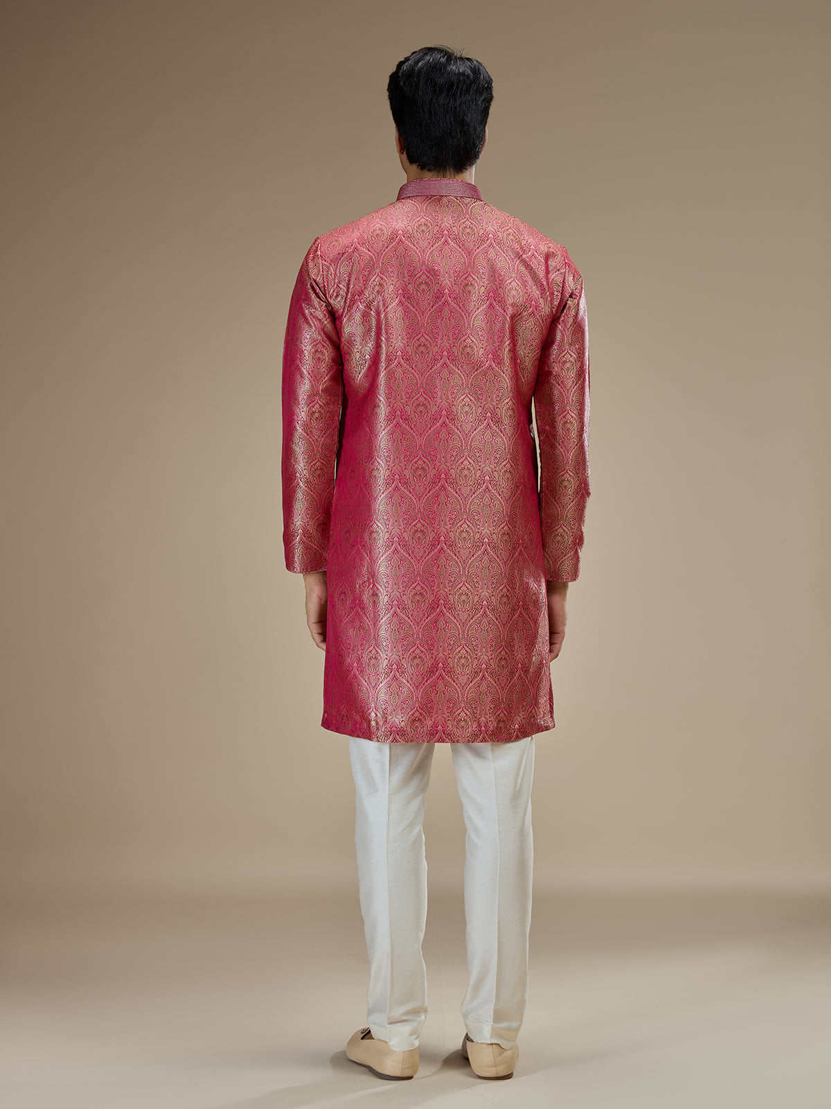Pink mens heritage floral banarasi  brocade kurta pajama
