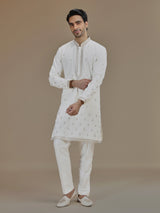 Off white royal paisley silk kurta suit for men