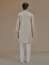 Beige heritage Shikargah art silk kurta suit for men