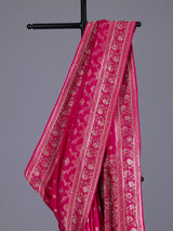 Rani pink silk saree with elegant butti work