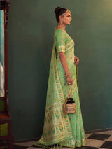 Green royal floral tissue silk saree