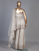Cream embellished silk pakistani style sharara suit