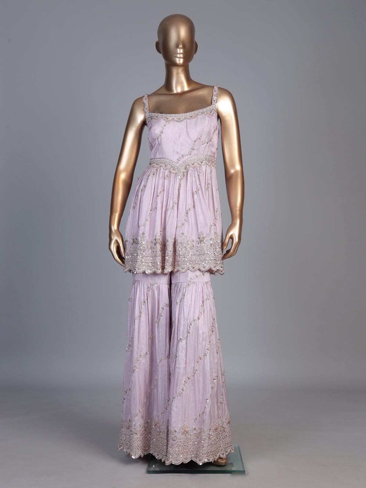 Pink embellished silk pakistani style sharara suit