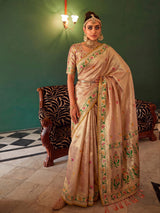 Pastel peach festive tissue silk saree